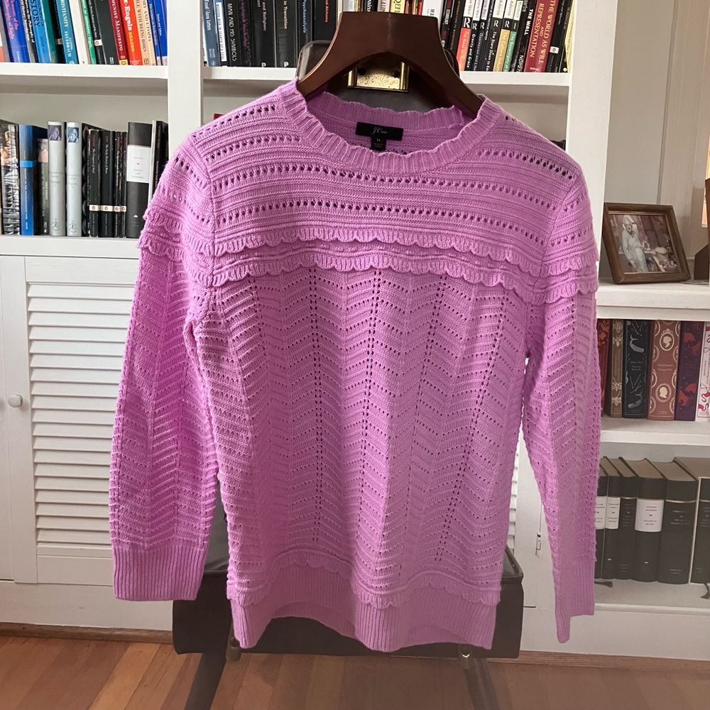 J. Crew Crewneck Scalloped Pointelle Sweater in Lilac - Size M NWT